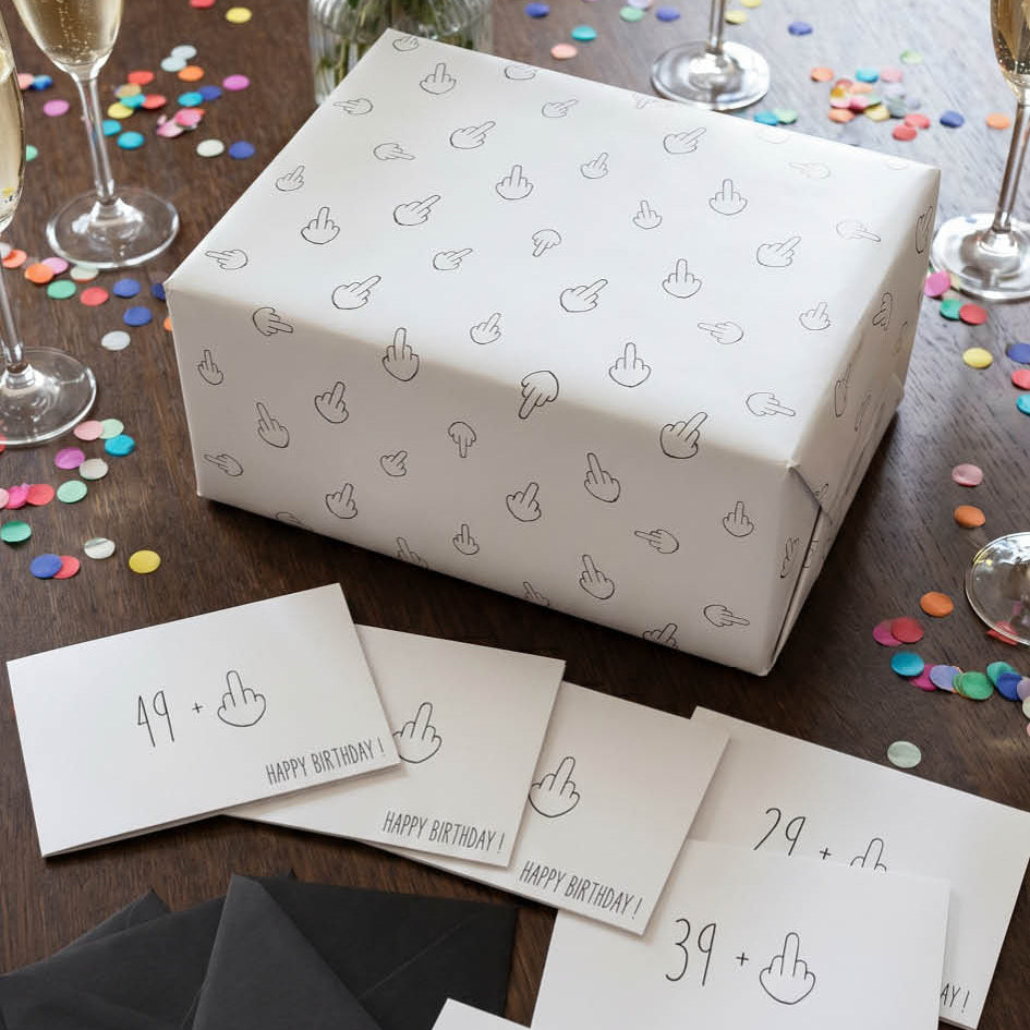 Lustiges Geschenkpapier 5er Set Mittelfinger, Geschenkpapier, Geburtstag Karten mit Umschlägen - Individuelle Einladung